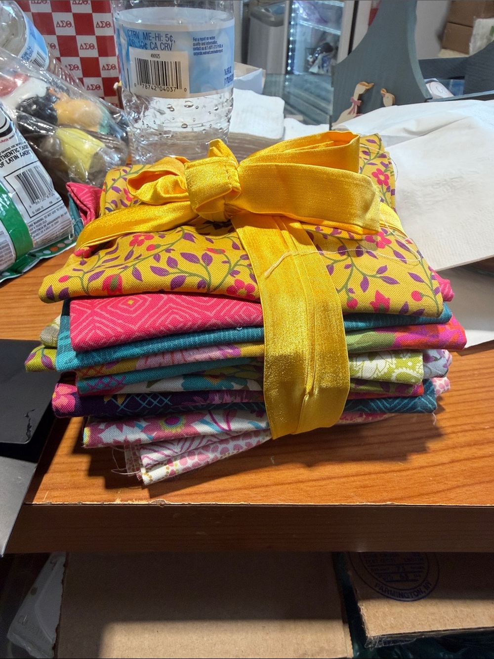 Colorful Quilting Fabric Bundle with Yellow Bow